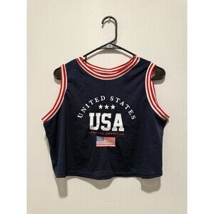 Orange Kiss Crop USA Basketball Tank Blue L